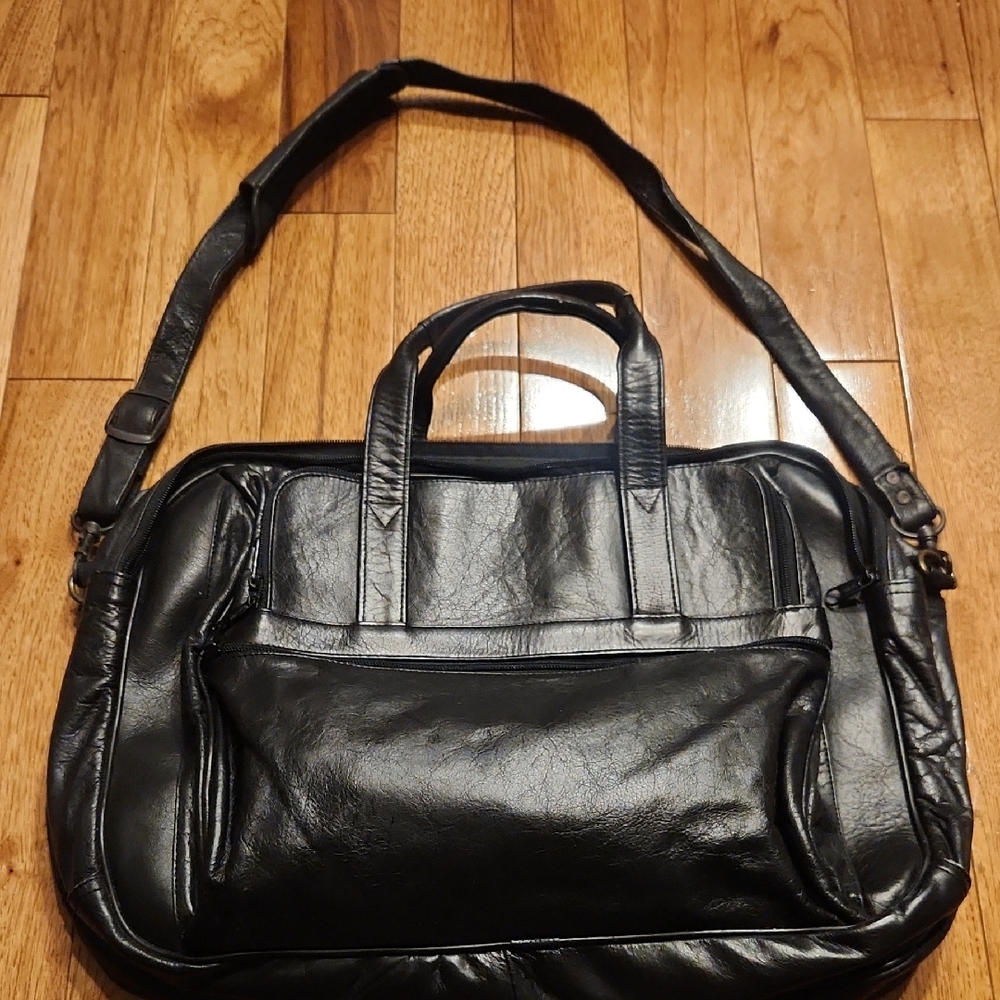 Men's Geniune Black Leather Briefcase Messagner Bag P-002